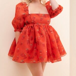 3X-4X Selkie Strawberry Puff mini Dress (never worn)